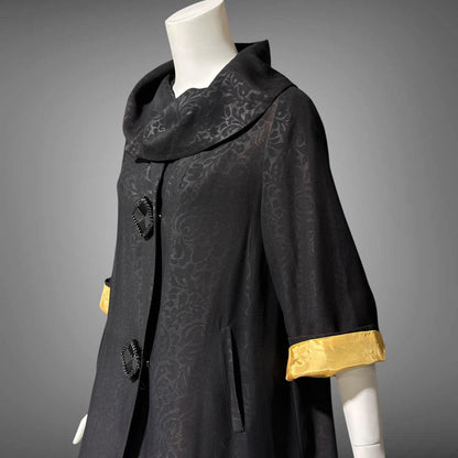 1930s vintage evening swing coat, black swing opera coat duster with satin lining