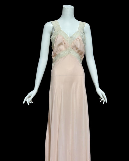 1940s vintage Nightgown slip dress, Custom Made pink bias cut lacy slip dress