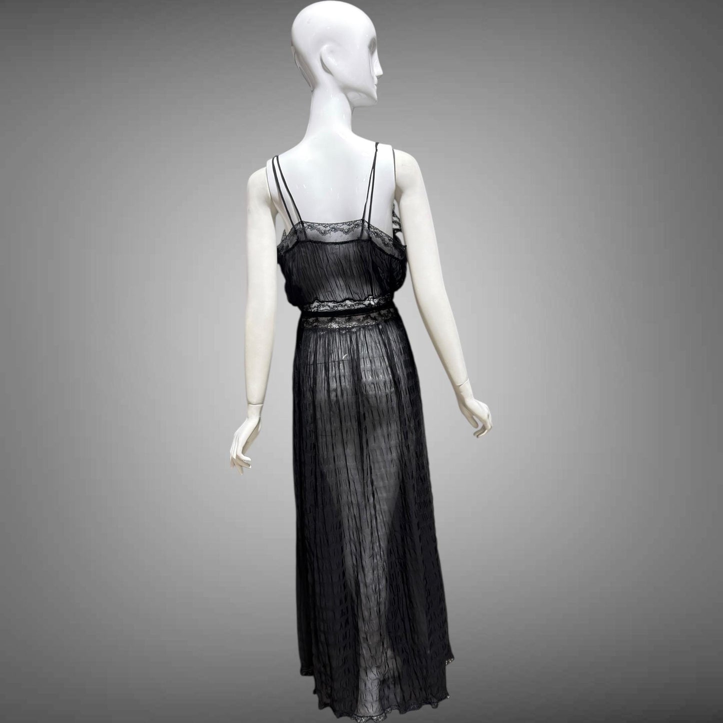 TULA vintage 1940s Nightgown slip dress, sultry black sheer waffled nylon lingerie dress, large