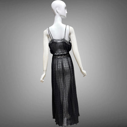 TULA vintage 1940s Nightgown slip dress, sultry black sheer waffled nylon lingerie dress, large
