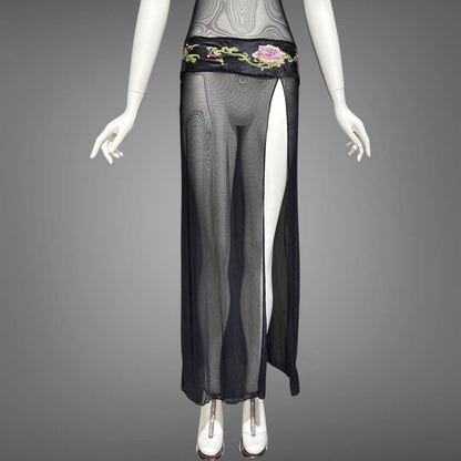 JACALYN BENNETT for FREDERICK'S of Hollywood, vintage Y2K nightgown slip dress, black silk and mesh
