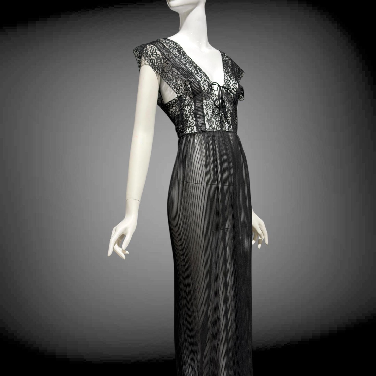 MYRA JOY Vintage 1950s Nightgown Lingerie Dress: Sheer Black Nylon Lace Slip Dress