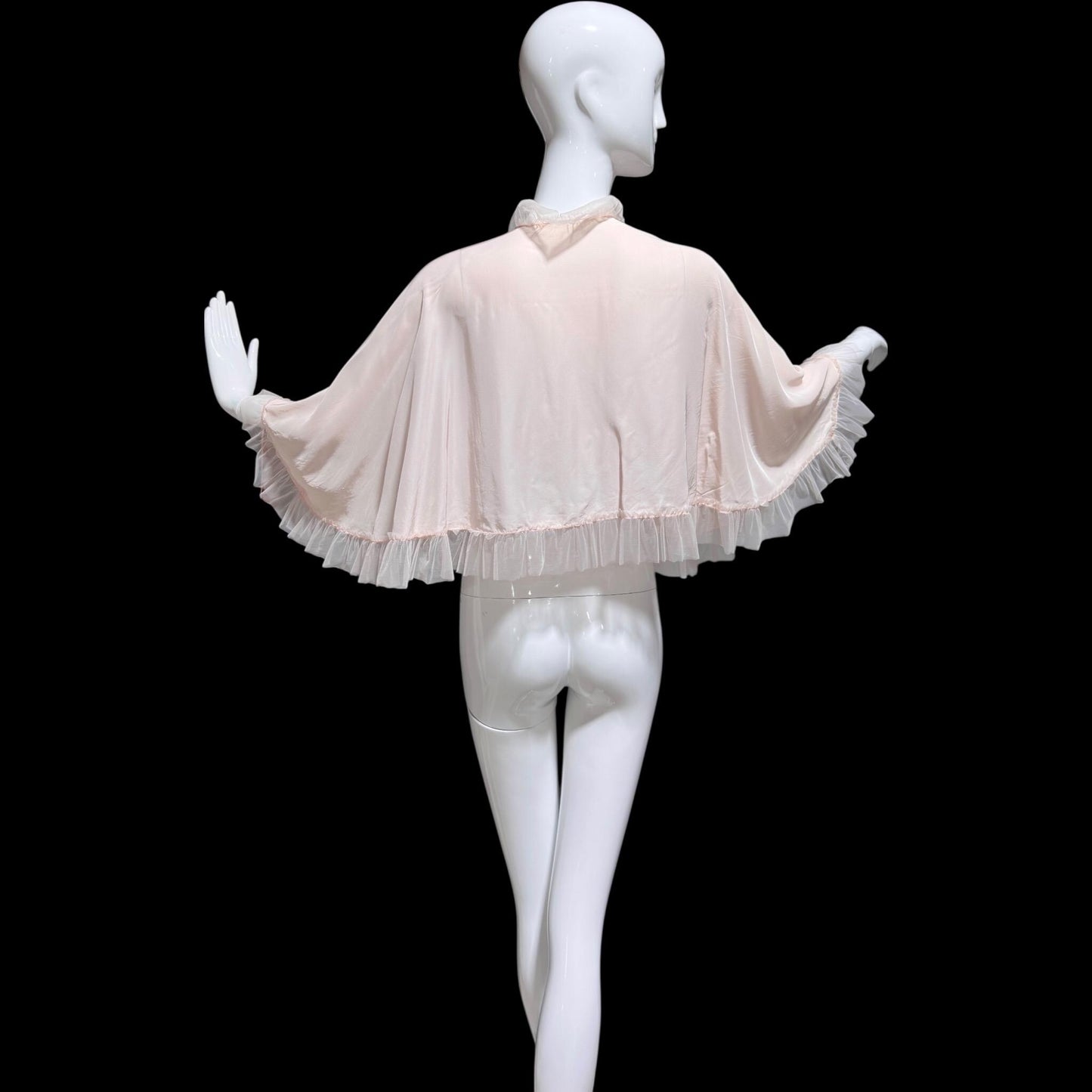 1930s antique vintage pale pink bed jacket, Ruffled satin bed cape robe, one size