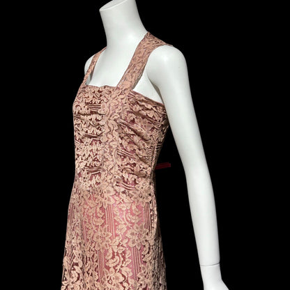 1930s vintage evening dress, Dusty pink lace sheath gown, fully lined