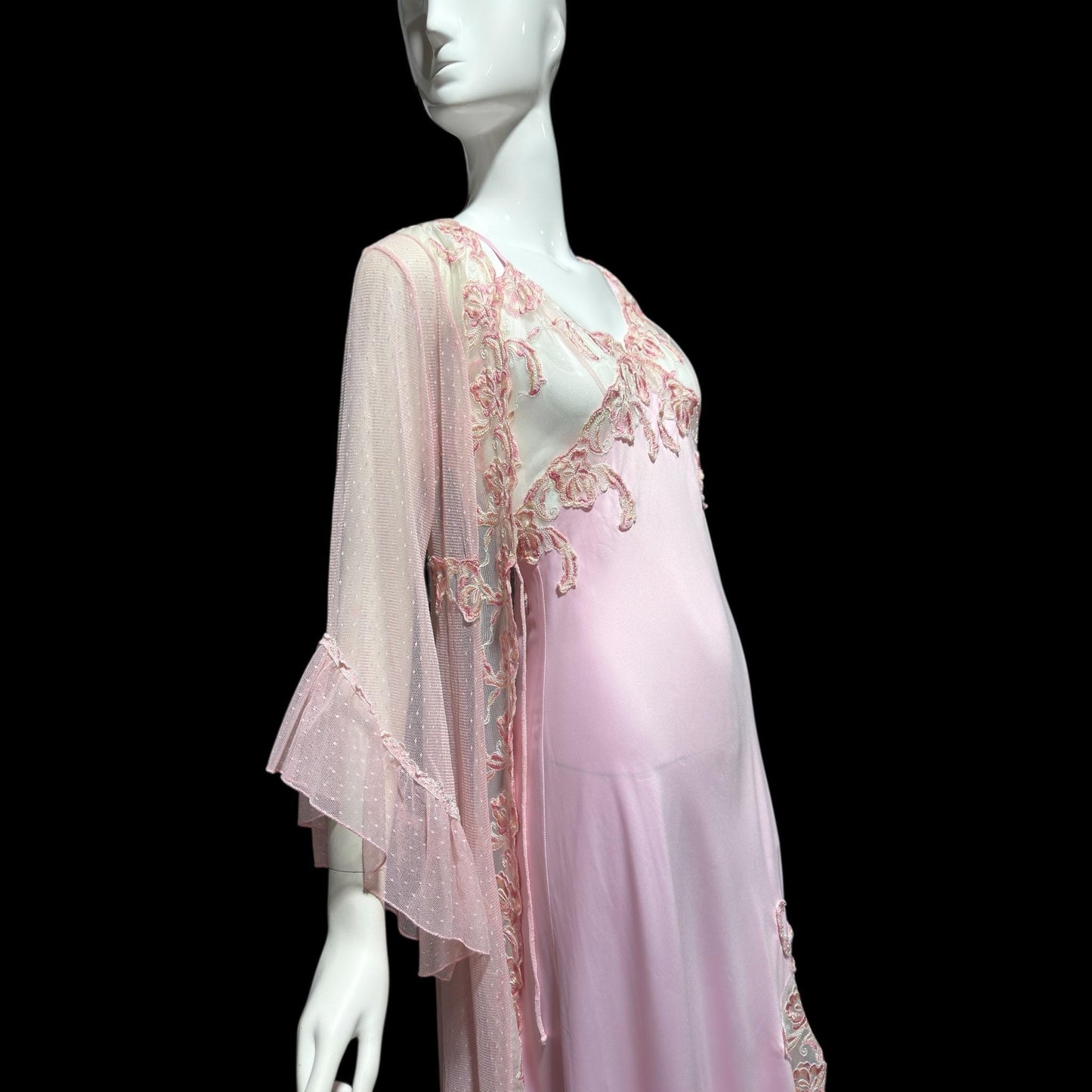 TERESA vintage Y2K nightgown robe set, Made in Italy, sheer pink lace sheath slip dress and peignoir set