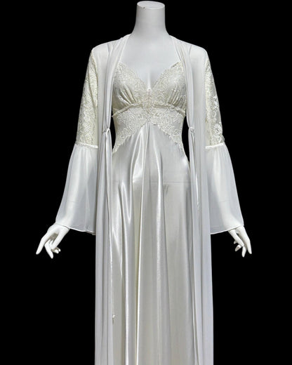 JONQUIL Diane Samandi, vintage 1980s nightgown robe set, White bridal peignoir dressing gown and slip dress