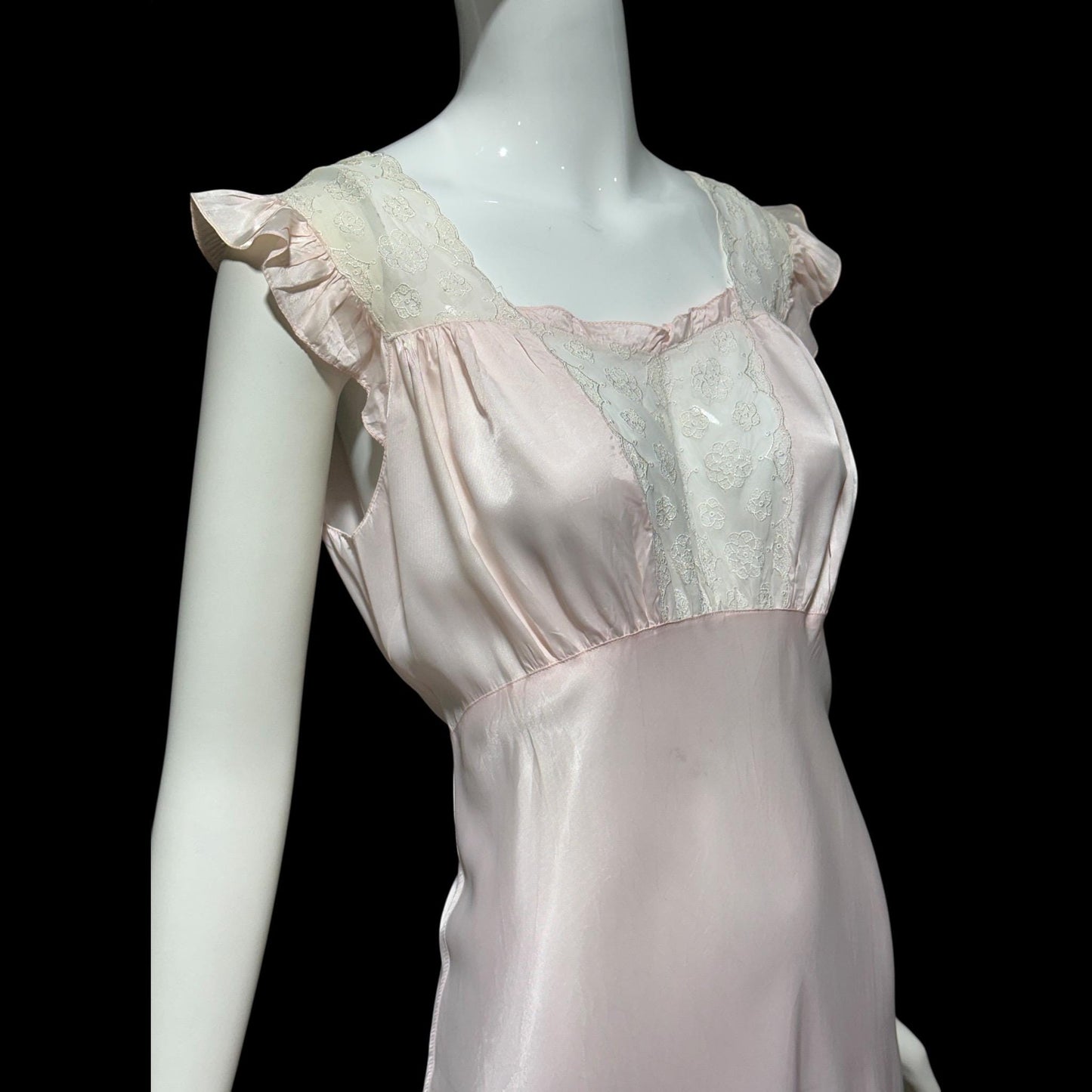 1940s Pink bias cut Nightgown: Vintage Pale pink Old Hollywood Slip Dress
