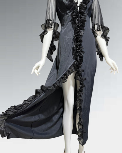 GLYDONS, vintage 1970s nightgown dress, Black sheer see through vampy house dress