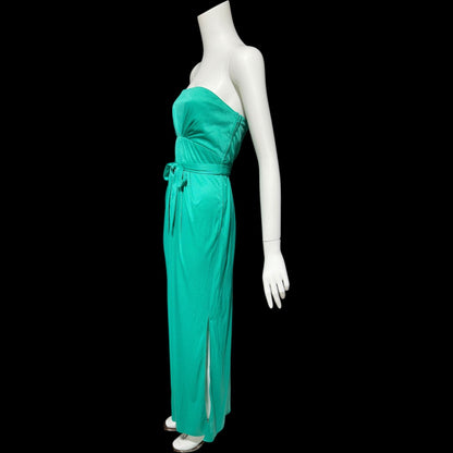 ESTEVEZ evening dress, vintage 1970s teal green jersey knit gown, Studio 54 cocktail disco party dress