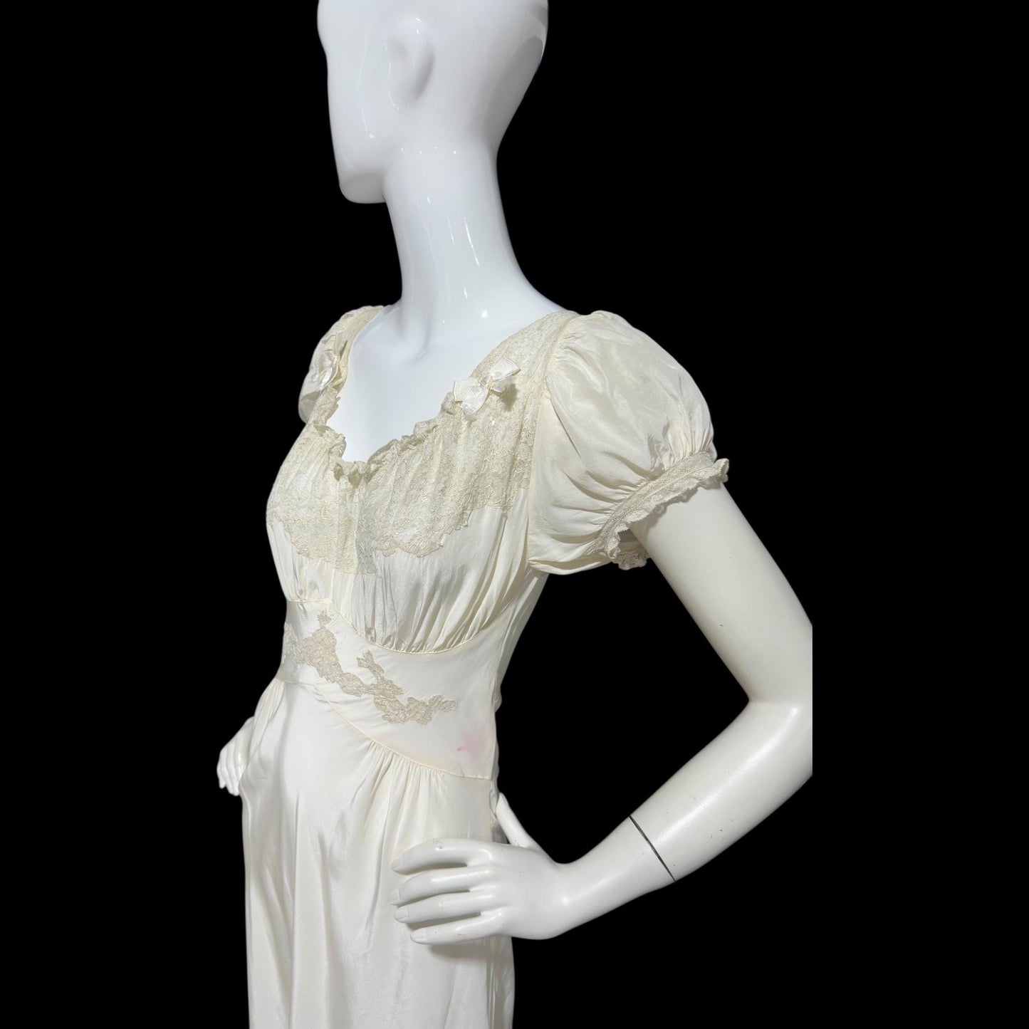 TROUSSEAU vintage 1940s nightgown slip dress, creamy white rayon night dress, full length