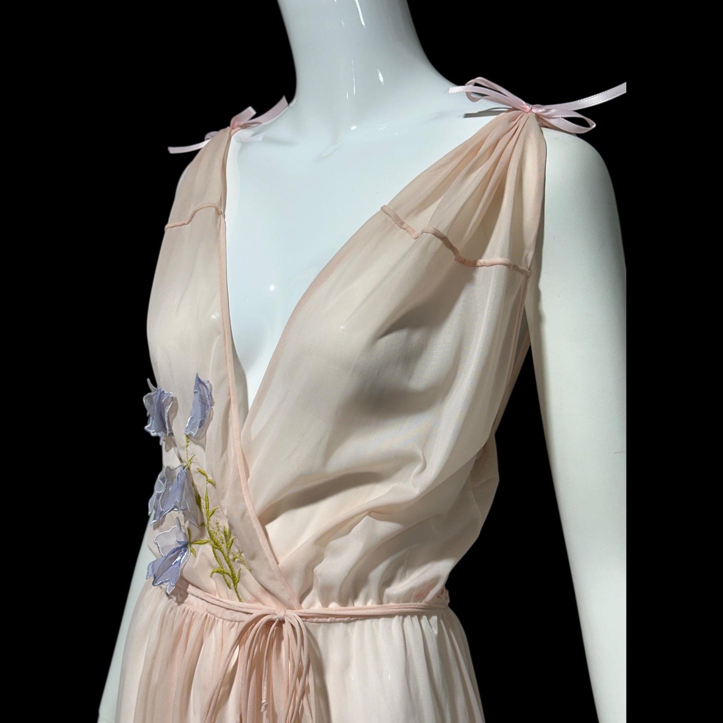 KICKERNICK Vintage 1940s Nightgown Slip dress: Sheer Pink Grecian Goddess gown with flowers
