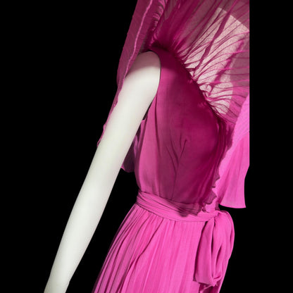 MISS ELLIETTE Vintage 1960s pleated party dress, pink cocktail dress, ruffled collar