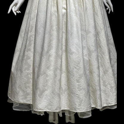 JESSICA MCCLINTOCK, vintage 1980s evening wedding dress, creamy white damask off shoulder gown