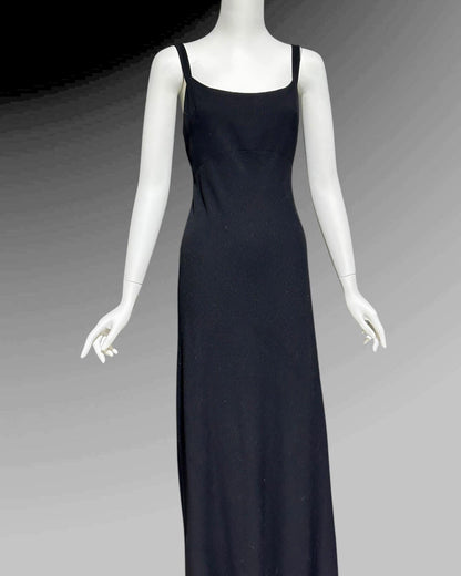 PAULINE TRIGERE, vintage 1980s evening dress, Black crepe sheath slip dress