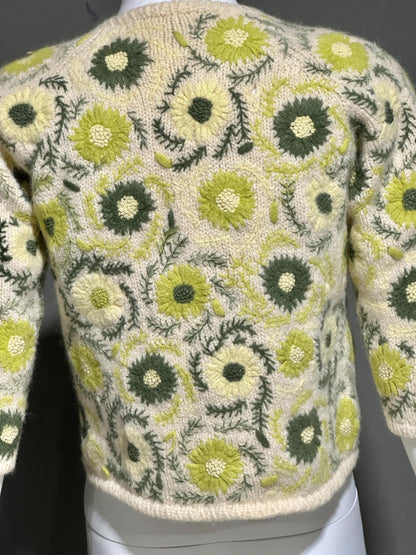 GENE SHELLY vintage 1950s cardigan sweater, open front embroidered wool cropped sweater