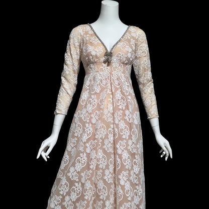 LILLIE RUBIN COLLECTION 700, vintage 1960s evening dress gown, white lace regency style formal gown