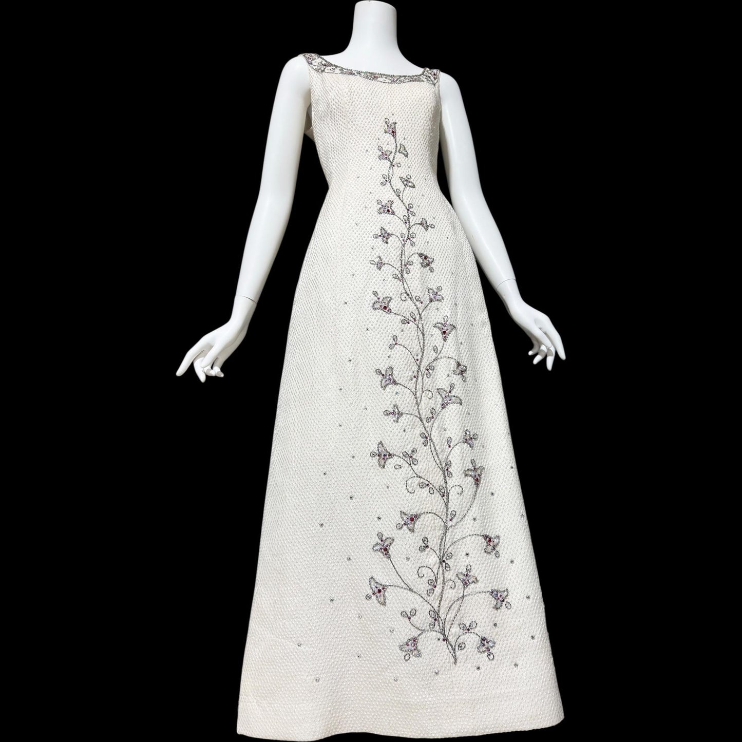 JEAN LOUIS 1960s vintage White beaded evening dress, ball gown Wedding dress, Beads and Rhinestones Sparkle