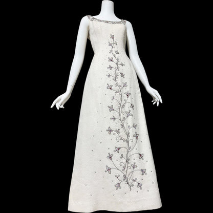 JEAN LOUIS 1960s vintage White beaded evening dress, ball gown Wedding dress, Beads and Rhinestones Sparkle