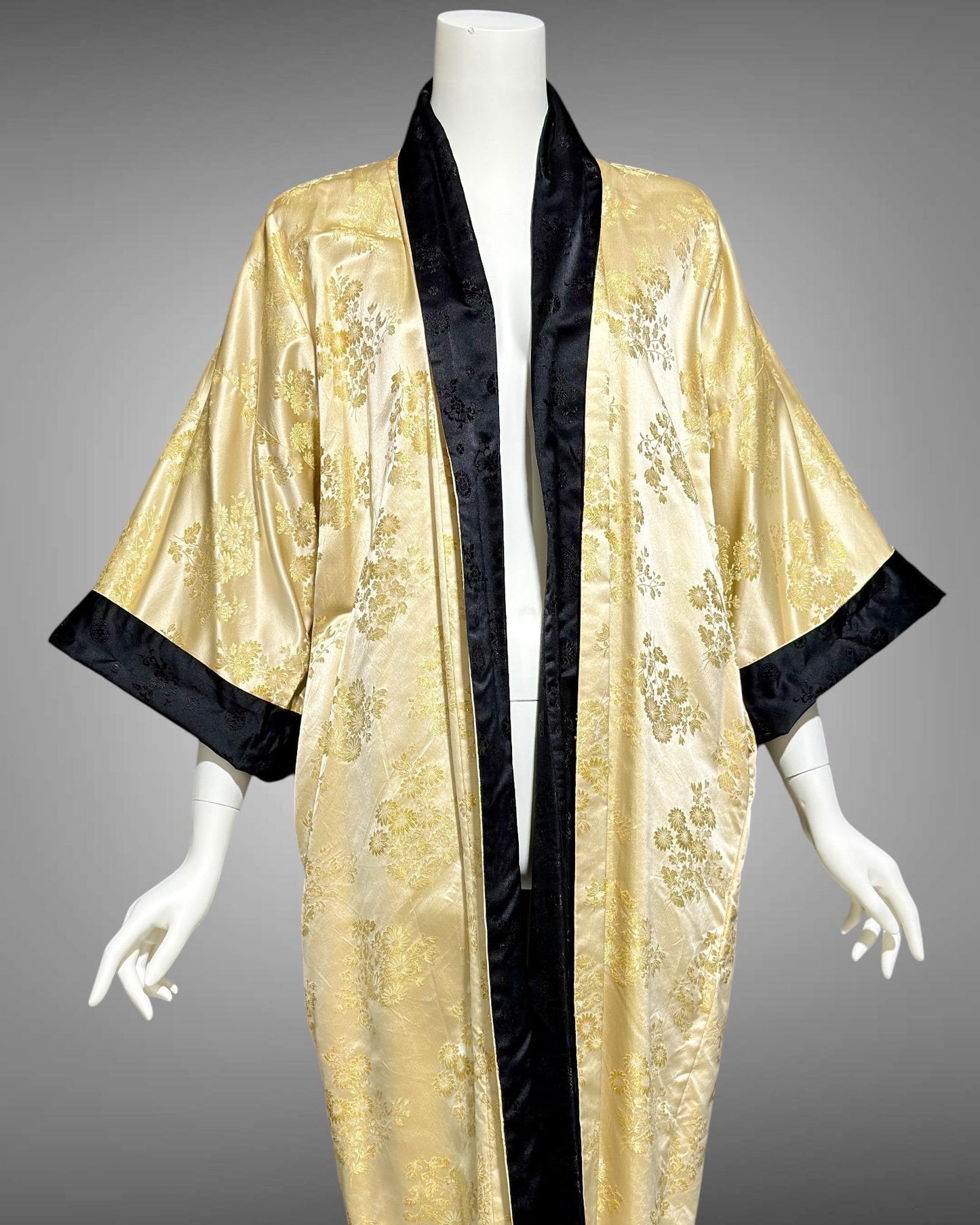 HAYASHI vintage 1960s evening coat, Reversible Gold Black Silk Satin Japanese duster opera coat