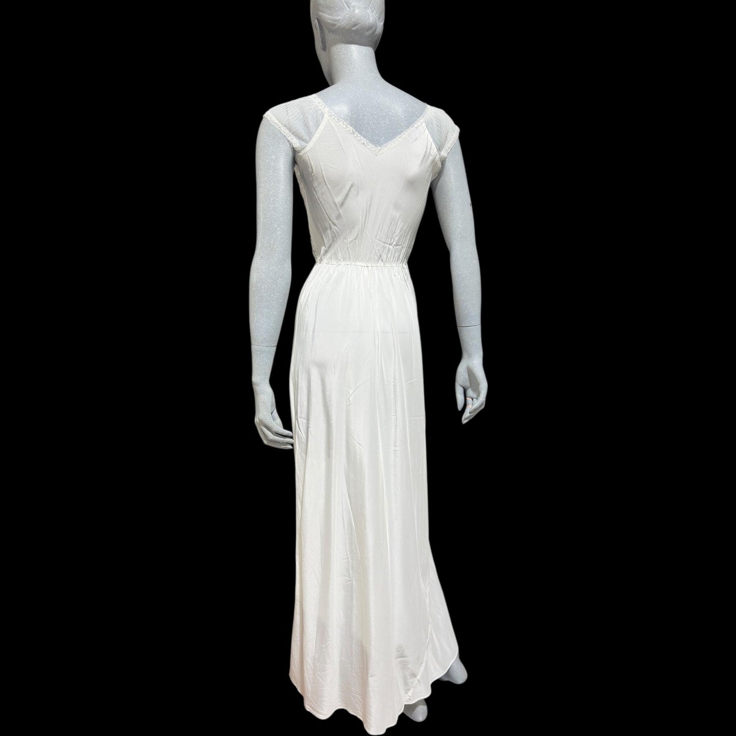 ARISTOCRAFT vintage 1940s nightgown slip dress, white sheer lace gown, bridal negligee lingerie dress
