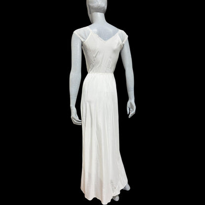 ARISTOCRAFT vintage 1940s nightgown slip dress, white sheer lace gown, bridal negligee lingerie dress