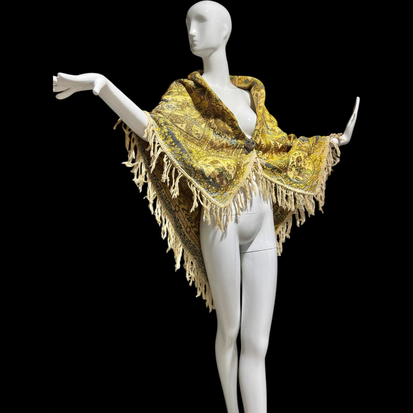 1800s Antique Vintage Silk Tapestry, Victorian Russian fringed jacquard shawl, Tablecloth or Wrap