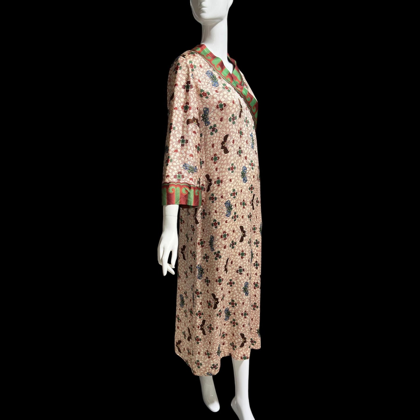 GALITZINE vintage 1960s butterfly print caftan dress, and SAKOWITZ, shift cut gown