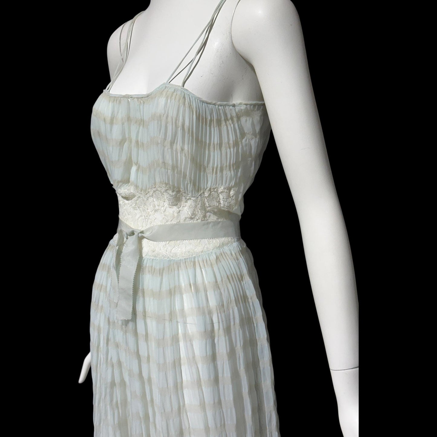 TULA, vintage 1940s nightgown robe set, powder blue striped sheer seersucker peignoir set