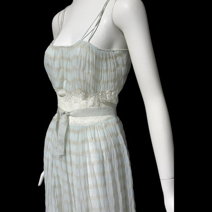 TULA, vintage 1940s nightgown robe set, powder blue striped sheer seersucker peignoir set