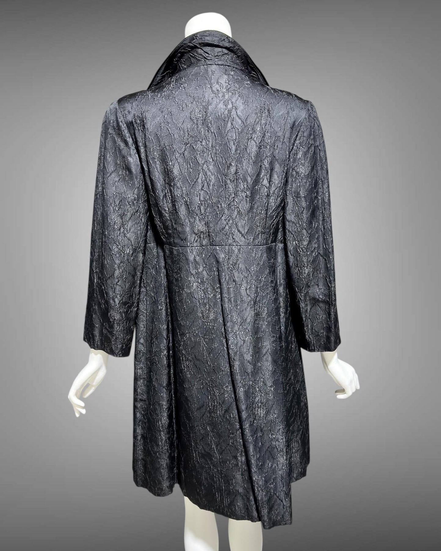 LOUIS FERAUD vintage 1960s mod evening coat, short opera coat, Black Damask jacket