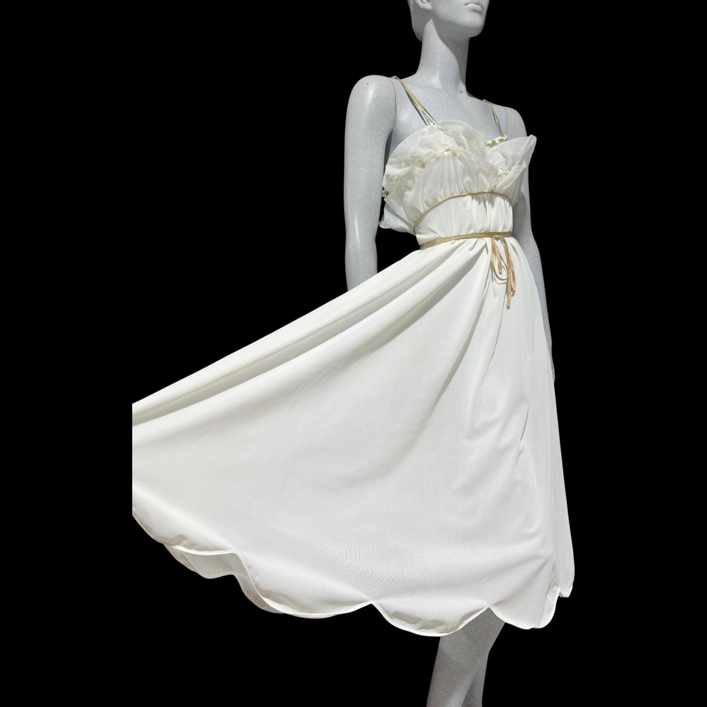 EYEFUL vintage 1950s nightgown slip dress, ethereal fairy garden nymph white nylon w/ lilies of the valley