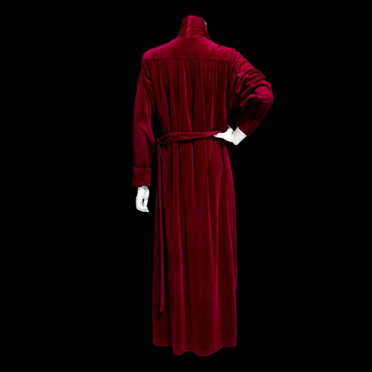 MISS DIOR Vintage 1970s housecoat robe, Deep Red Merlot plush velvet wrap front housecoat with pockets