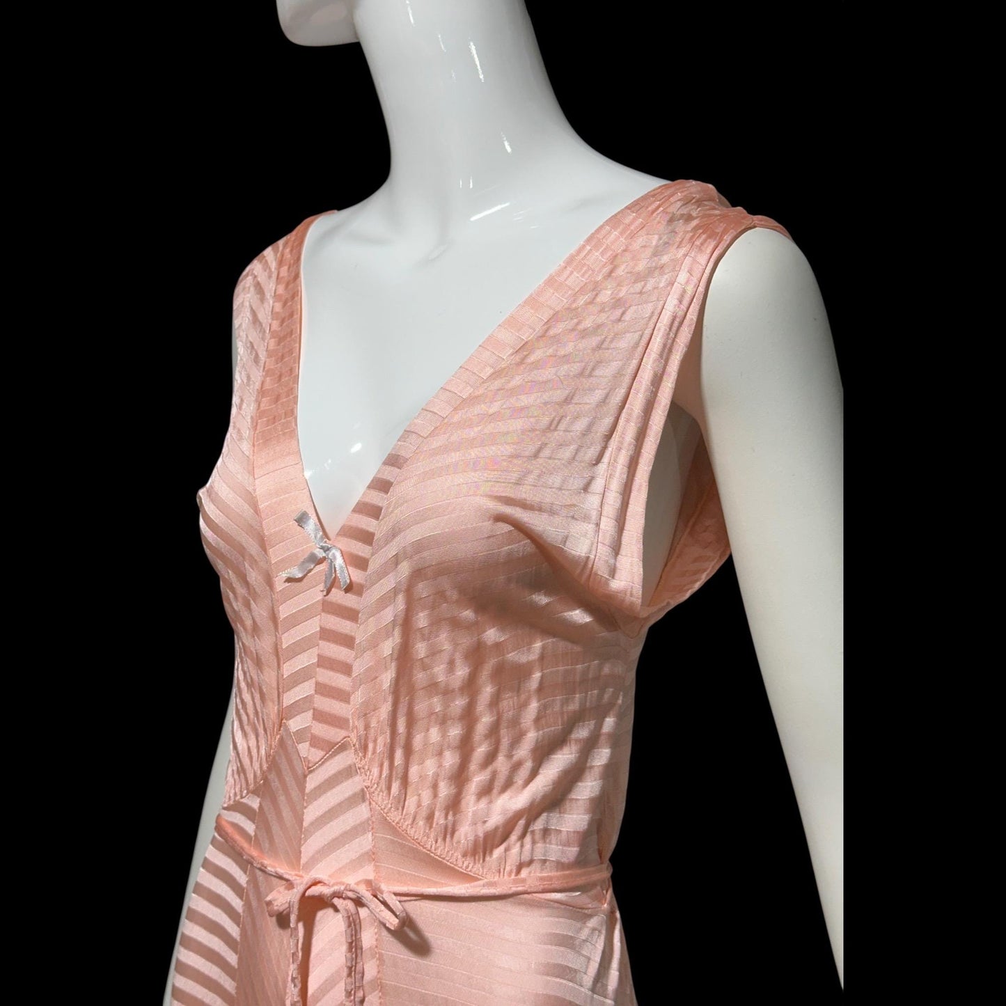 LORRAINE vintage 1940s nightgown slip dress, Shiny peachy pink bias cut slip dress, full length