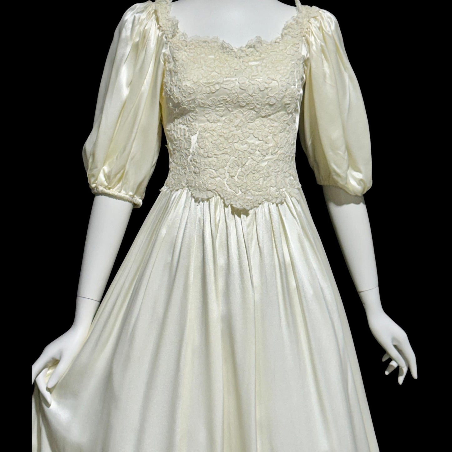 1960s vintage wedding dress, Off shoulder Juliet style bridal gown