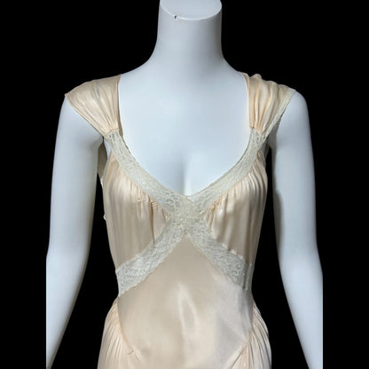 LAROS, vintage 1940s nightgown slip dress, soft peach bias cut Bemberg rayon slip dress