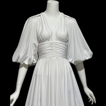 JACK HARTLEY, vintage 1970s evening gown dress, white jersey summer party dress
