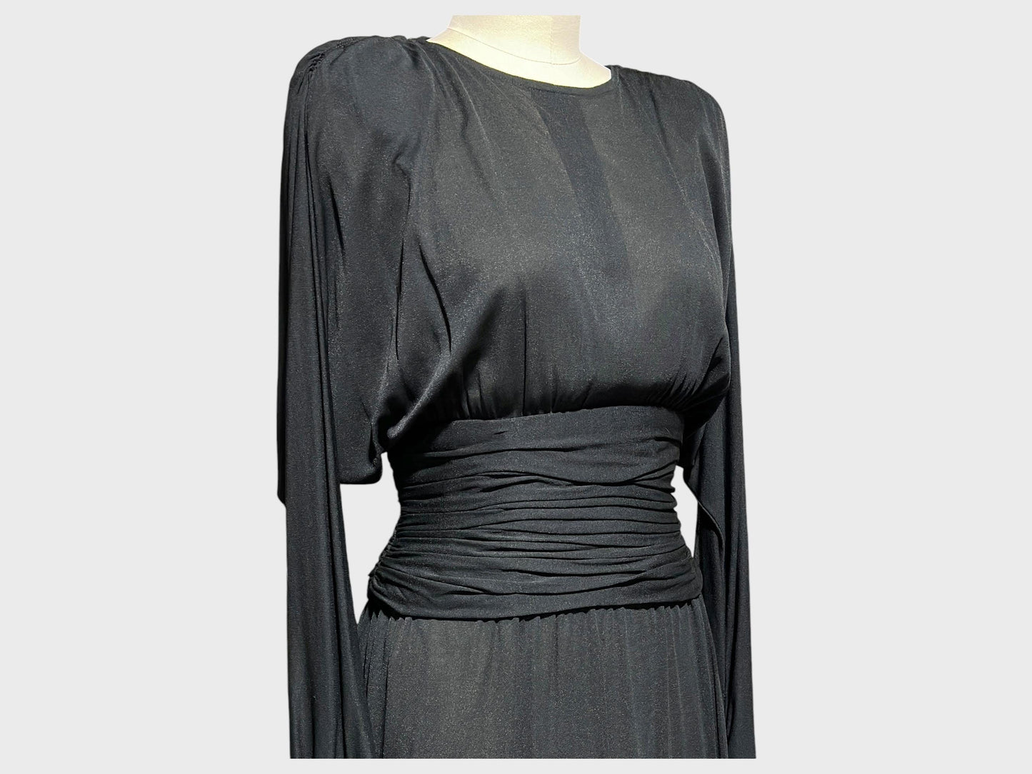 ADELE SIMPSON 1980s vintage evening dress, Sheer Black cocktail party dress, Batwing Sleeves, Keyhole Back