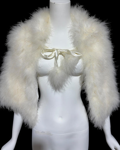 ALFRED ANGELO, vintage 1980s bridal stole, Snowy white marabou wedding capelet evening stole