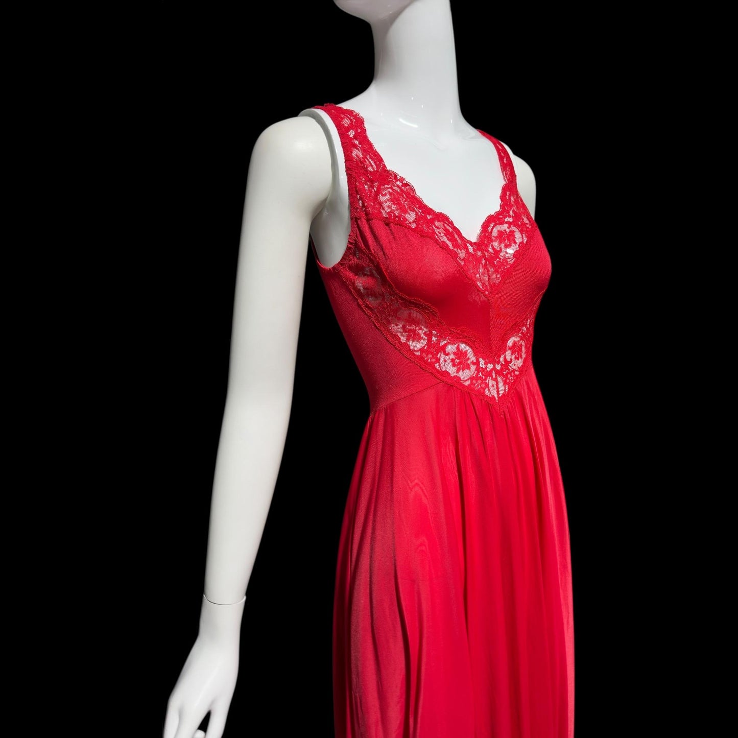 OLGA vintage 1980s nightgown slip dress, 9295 Bodysilk Lipstick Red full sweep night gown dress, stretchy