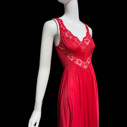 OLGA vintage 1980s nightgown slip dress, 9295 Bodysilk Lipstick Red full sweep night gown dress, stretchy