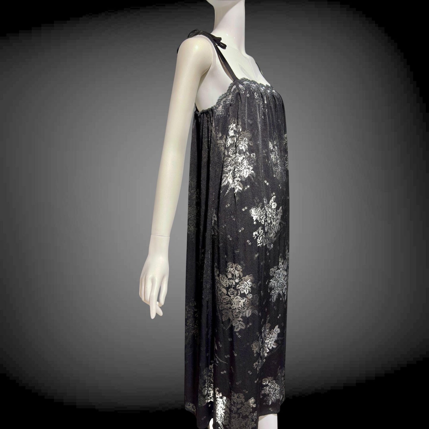 LOUIS FERAUD Paris vintage 1970s nightgown slip dress, Black burnout babydoll gown