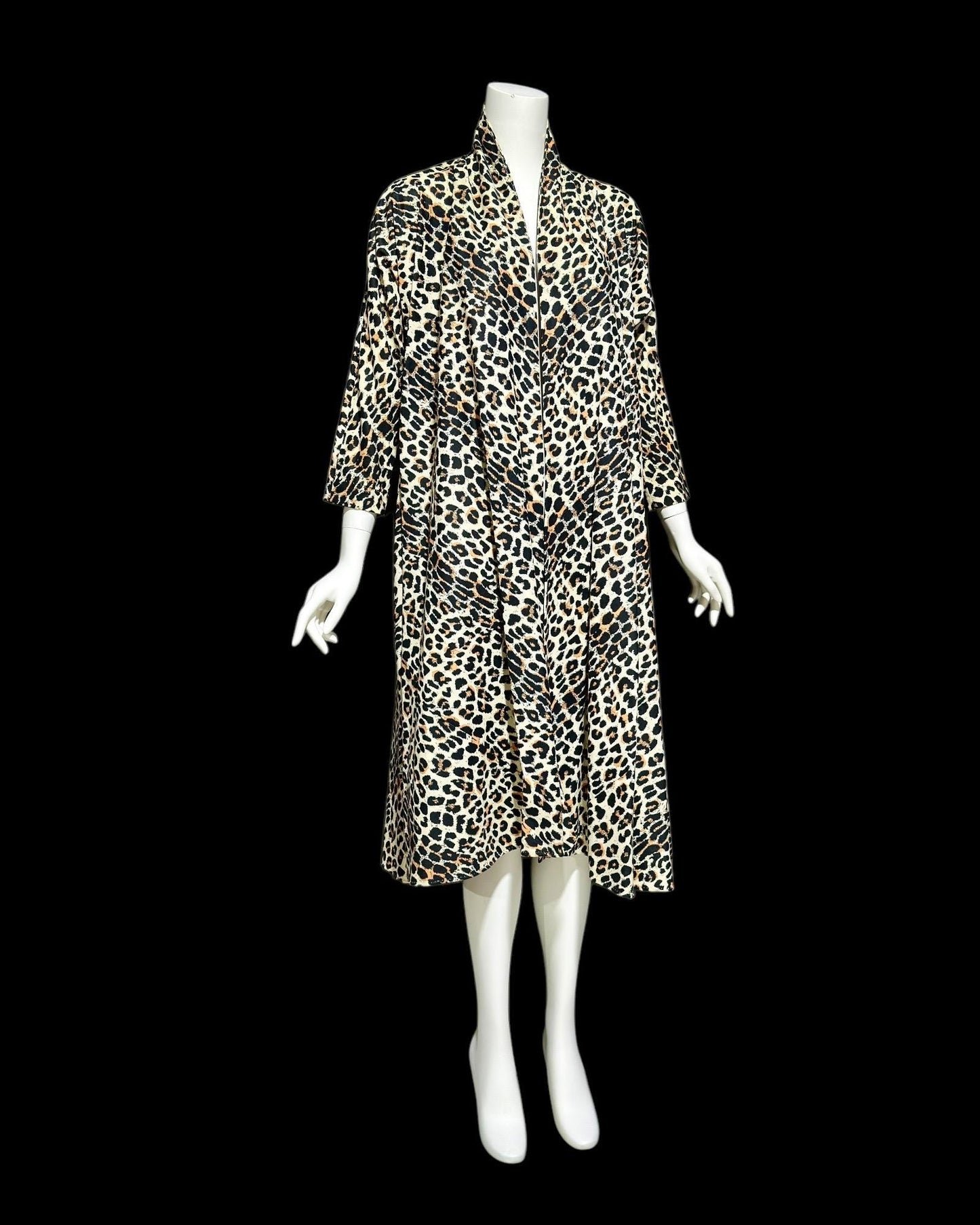 MAXAN vintage 1950s evening swing coat, cotton animal print duster cocktail wrap dress