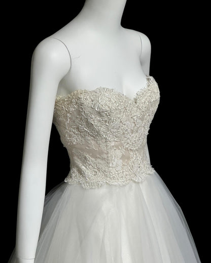 Y2k vintage wedding dress, beaded and tulle, 1950s style cupcake bridal ball gown