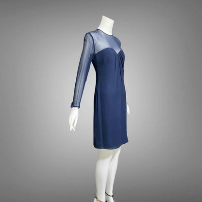 JEAN-LOUIS SCHERRER, vintage 1980s evening cocktail dress, navy blue sheer silk dress