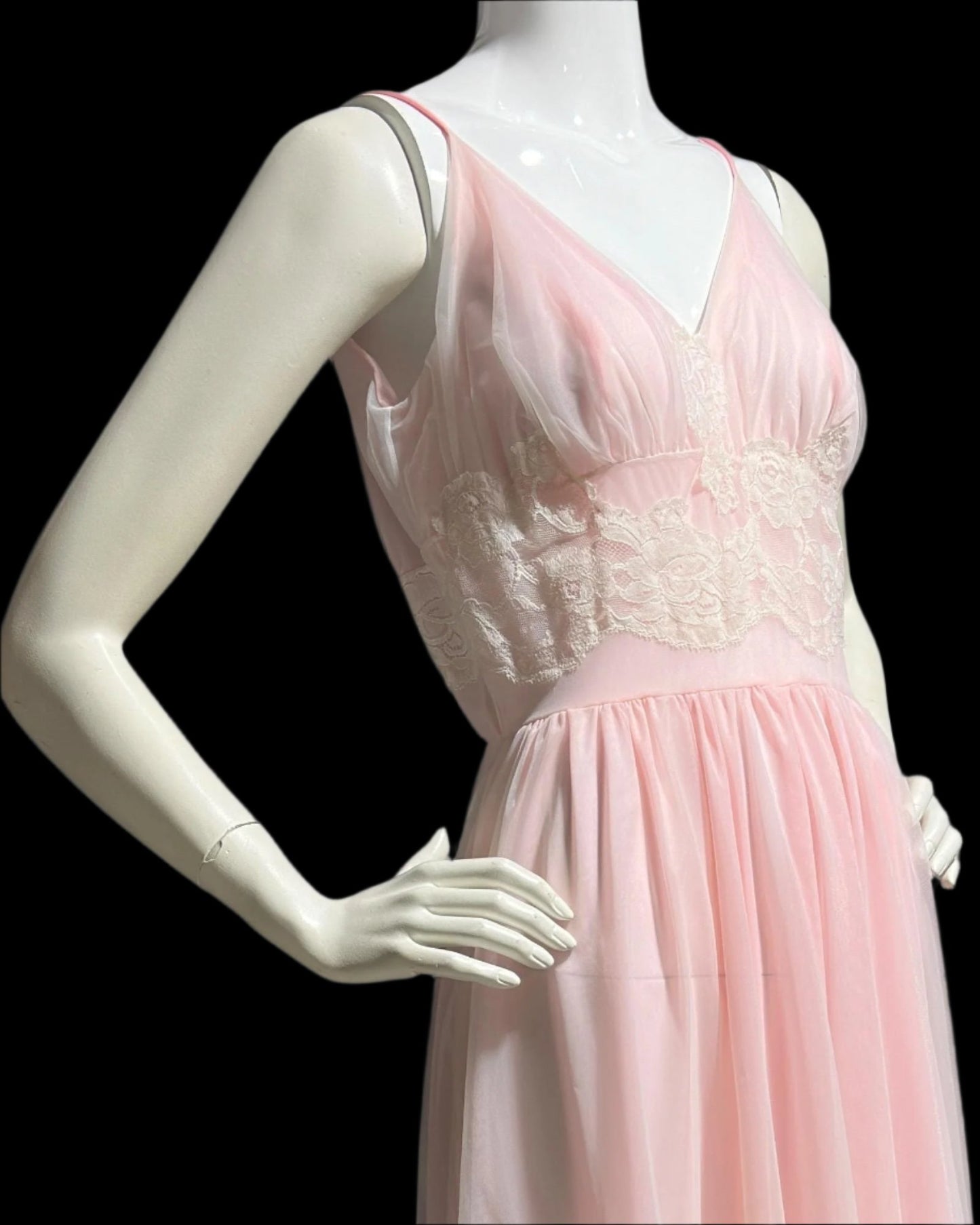 GLYDON'S Hollywood 1950s vintage nightgown, slip dress, sheer pale pink full length night dress