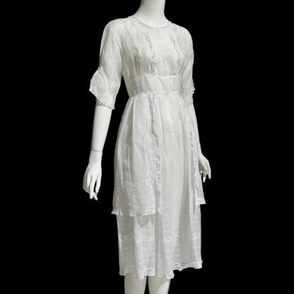 1900s Antique Victorian wedding dress, vintage white batiste cotton lawn gown, Edwardian day dress