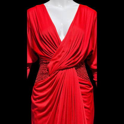 TADASHI Vintage evening dress gown, 1980s glam red sequin sarong gown