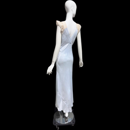 1940s vintage nightgown slip dress, INTERNATIONAL, dusty blue rayon lingerie dress