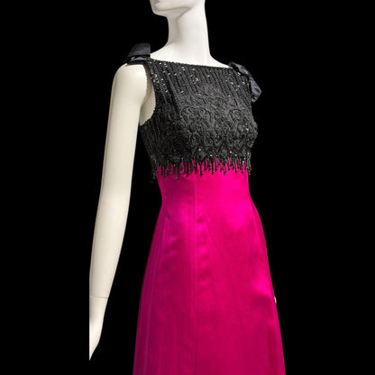 BELLVILLE SASSOON Vintage evening dress gown, SAKS 1980s Black Magenta beaded gown