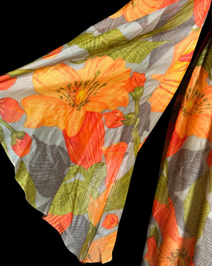 BOB BUGNAND Sam Friedlander,  Martha Weathered, vintage 1960s evening dress, Orange floral angel sleeves